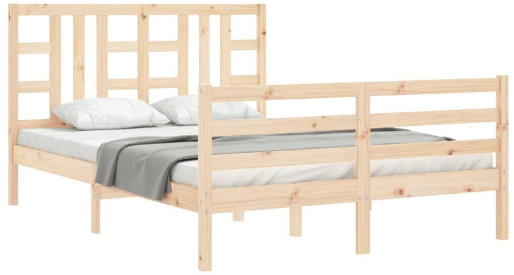vidaXL Solid wood bed with headboard 140x190cm (3193901)
