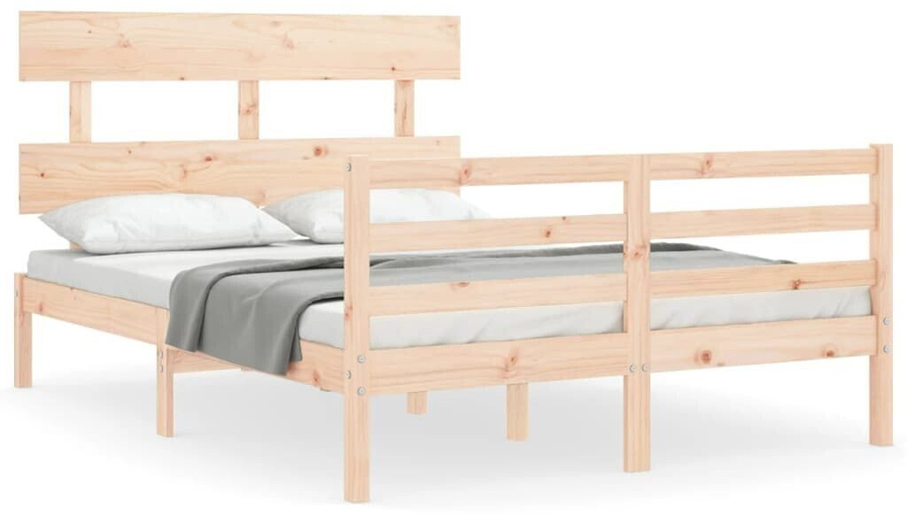 vidaXL Solid wood bed with headboard 140x190cm (3195071)