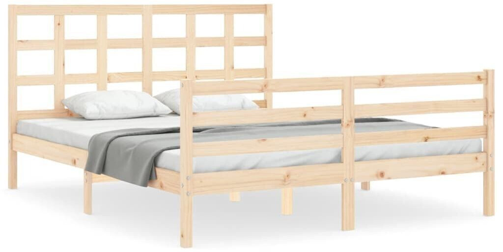 vidaXL Solid wood bed with headboard 160x200cm (3193996)