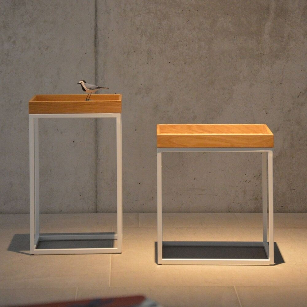 Jan Kurtz Side table PINO pu'beschi white tray white ash 32.7x32.7x55 cm