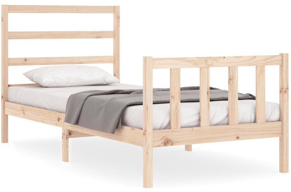 vidaXL Solid wood bed with headboard 90x200cm (3191891)