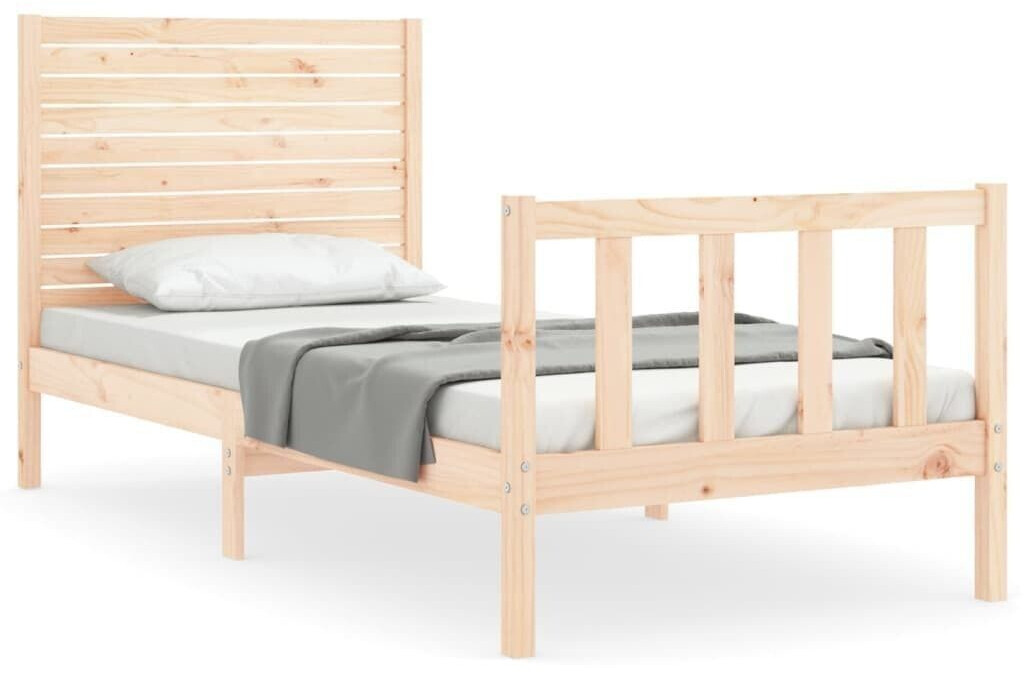 vidaXL Solid wood bed with headboard 90x200cm (3193191)