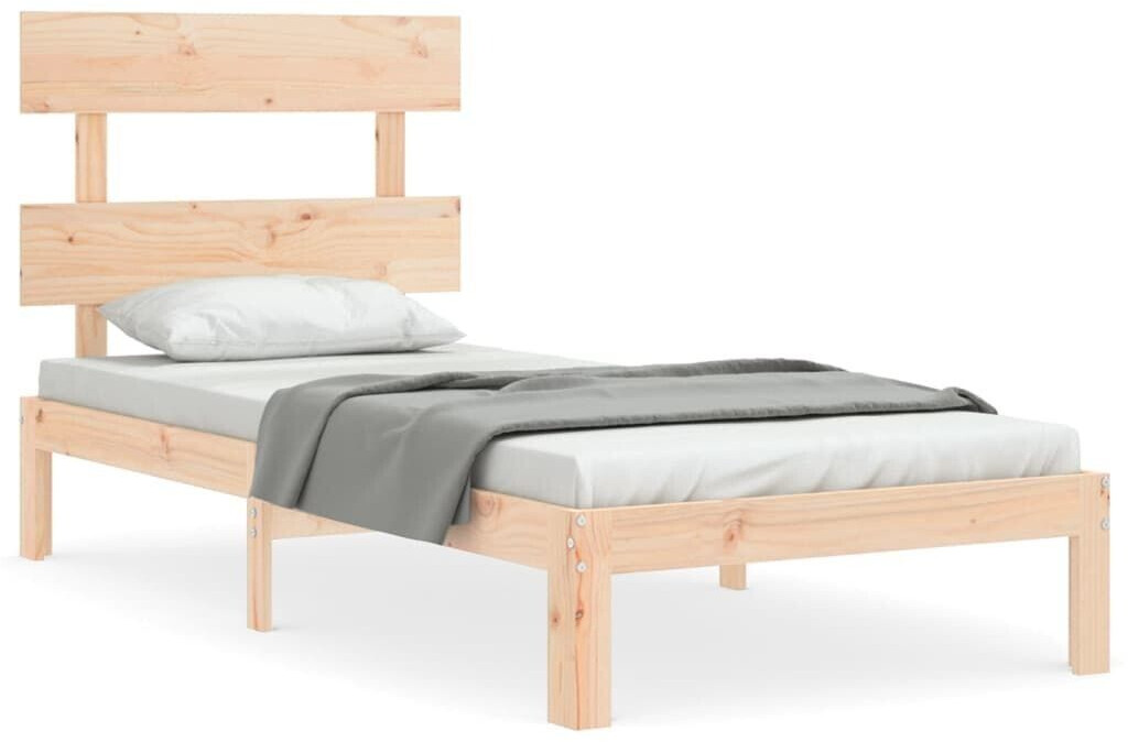 vidaXL Solid wood bed with headboard 90x200cm (3193516)