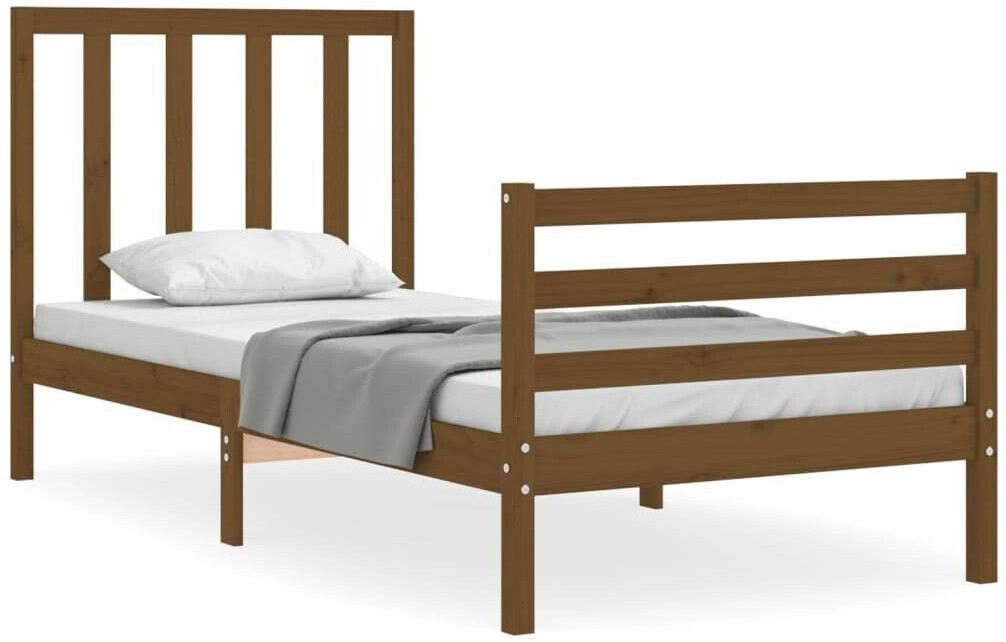 vidaXL Solid wood bed with headboard 90x200cm (3193779)