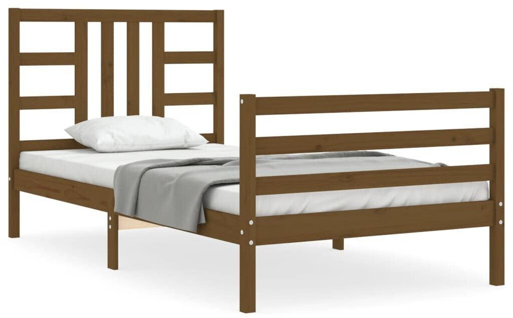 vidaXL Solid wood bed with headboard 90x200cm (3193909)