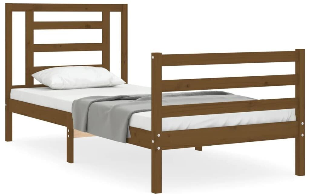 vidaXL Solid wood bed with headboard 90x200cm (3194689)