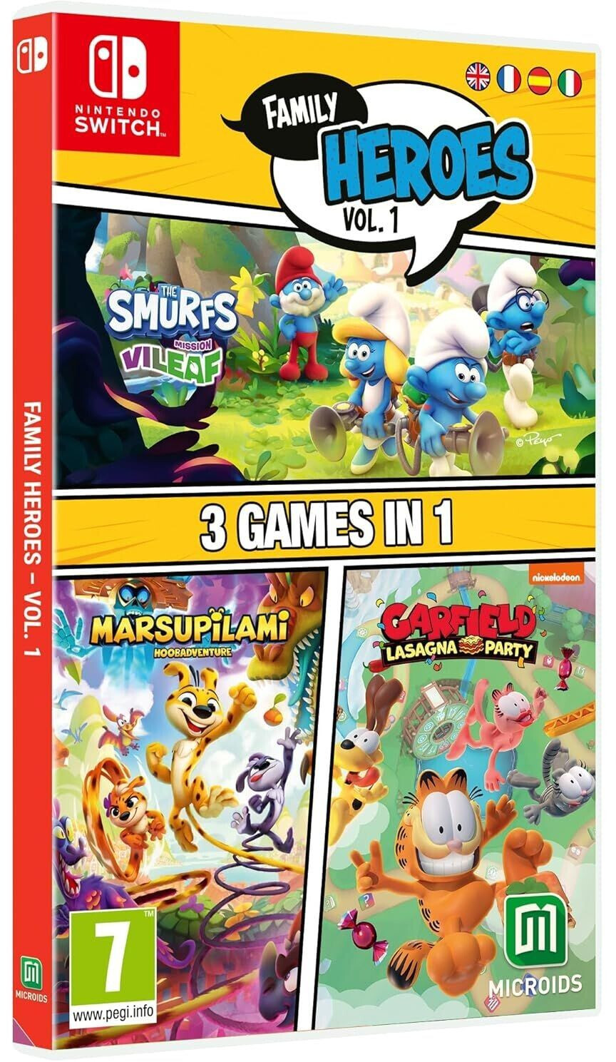 Pack Family Heroes Vol. 1: Smurfs Mission Vileaf + Marsupilami Hoobadventure + Garfield Lasagna Party (Switch)