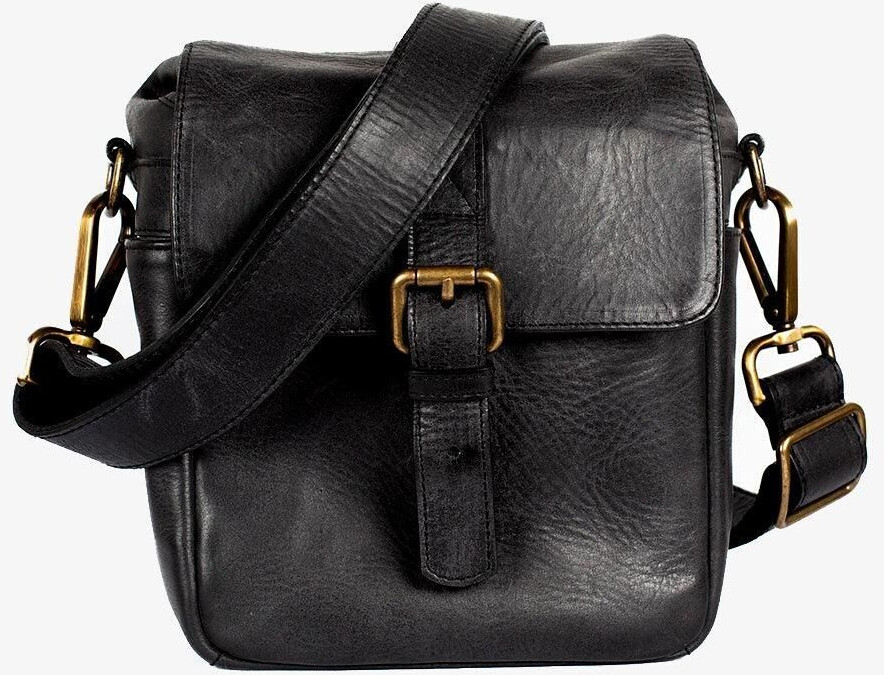 Black leather camera bag discount
