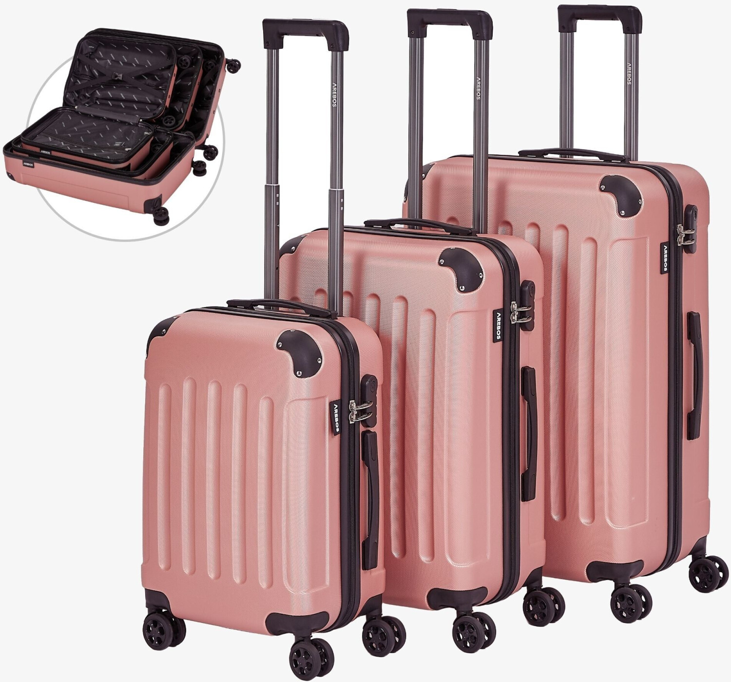 Arebos 4-Wheel-Trolley Set 57/67/76 cm rosé gold