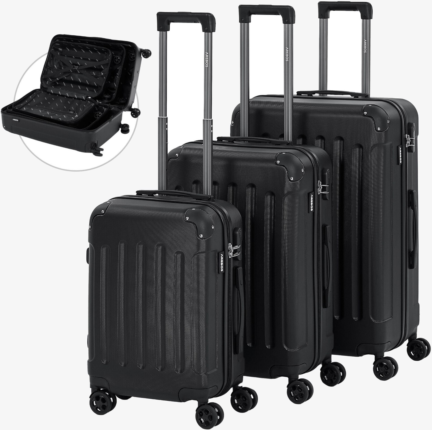 Arebos 4-Wheel-Trolley Set 57/67/76 cm black