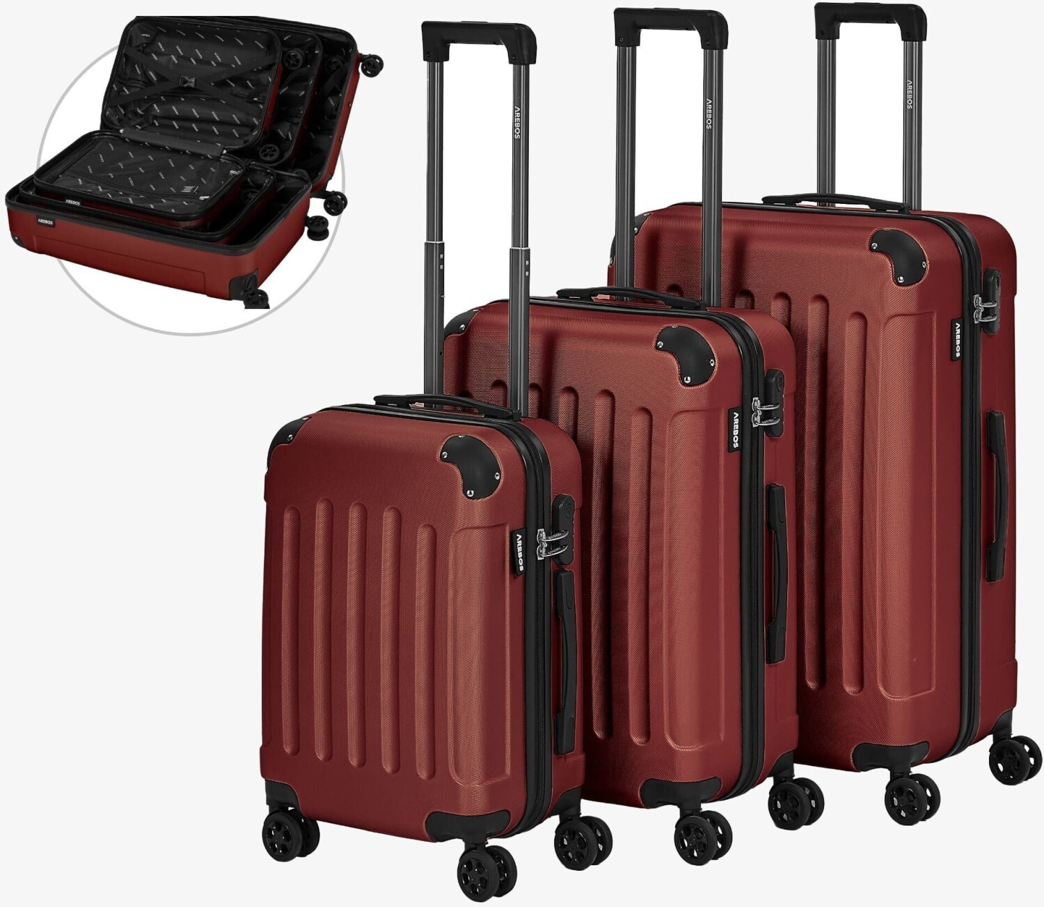 Arebos 4-Wheel-Trolley Set 57/67/76 cm red