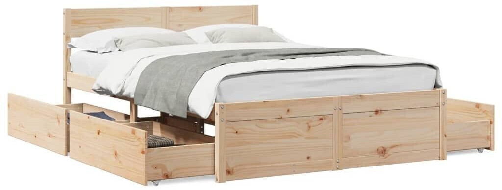 vidaXL Solid wood bed with drawers pine 135x190cm (3282357)