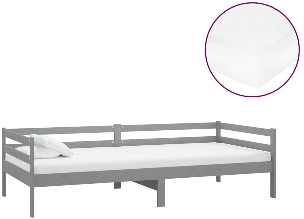 vidaXL Day bed with mattress solid pine wood 90x200cm (3083566)