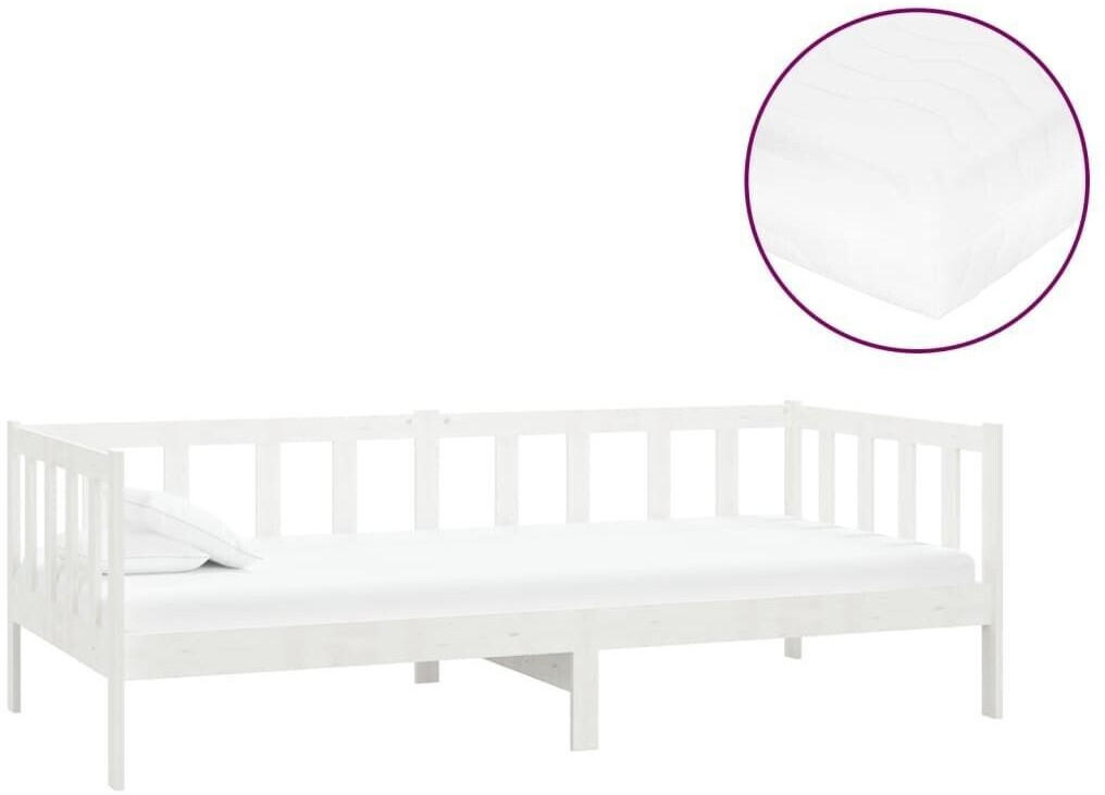 vidaXL Day bed with mattress solid pine wood 90x200cm (3083610)