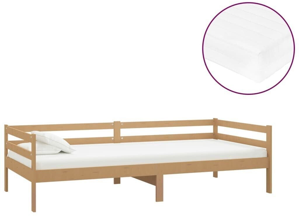 vidaXL Day bed with mattress solid pine wood 90x200cm (3083557)