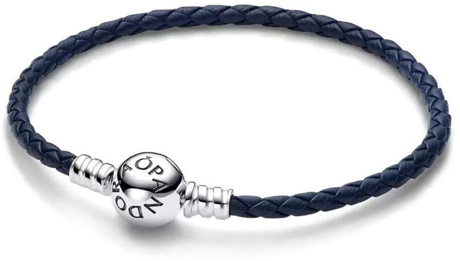 Pandora Moments Blue Braided Leather Bracelet with Ball Clasp (592790C01)