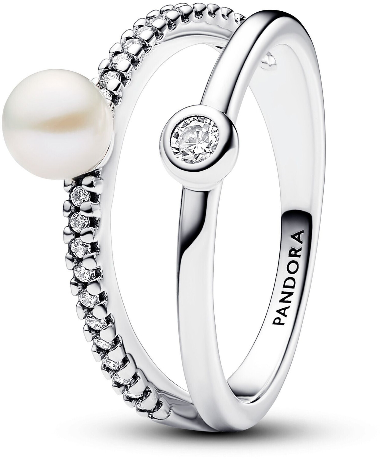 Pandora Treated Freshwater Cultured Pearl & Pavé Double Band Ring (193147C01)