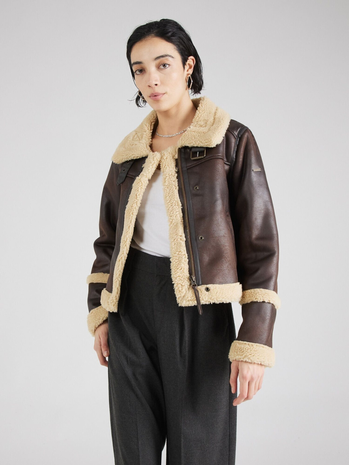 Superdry Faux Shearling Crop Jacket W5011691A dark brown ab 169 99 Preisvergleich bei idealo