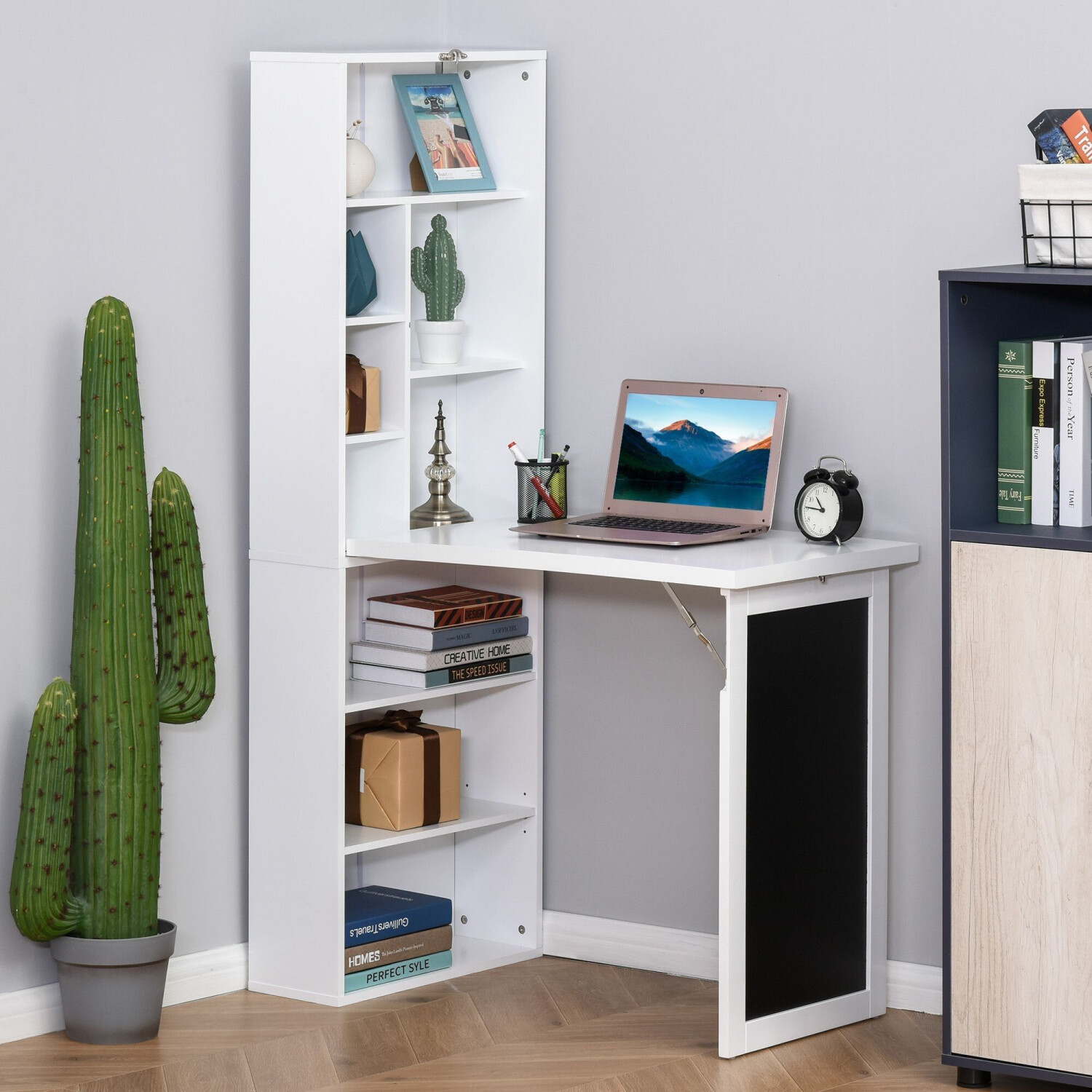 HomCom Folding Wall Desk Hanging Wall Table with Built in Chalkboard Bookcase white ab 132 90 Preisvergleich bei idealo