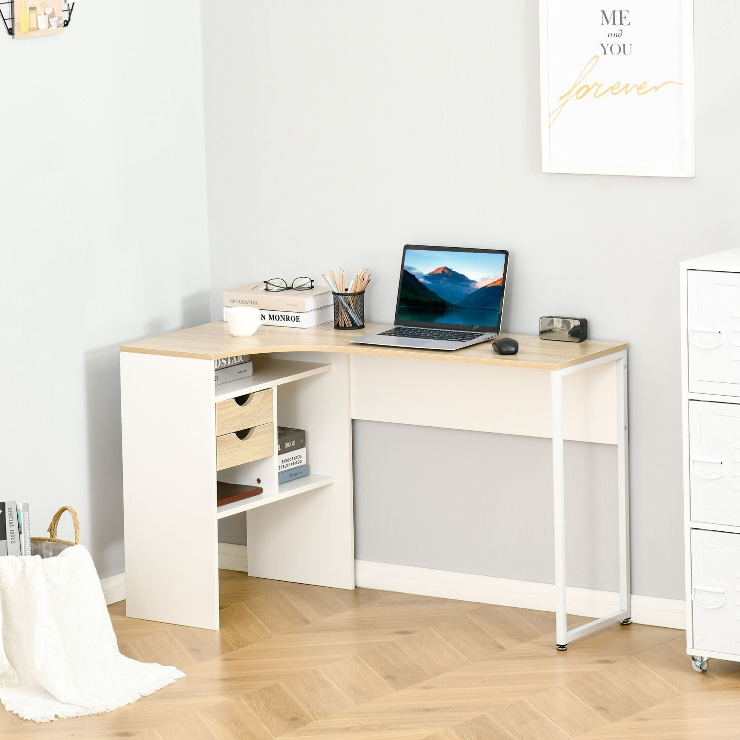 HomCom Corner Computer Desk Multi Registration Wooden Drawers white ab 127 90 Preisvergleich bei idealo