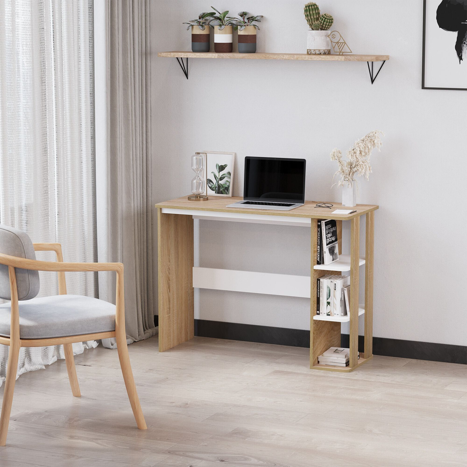 HomCom Bureau Informatique Multimédia 3 Étagères Moderne blanc