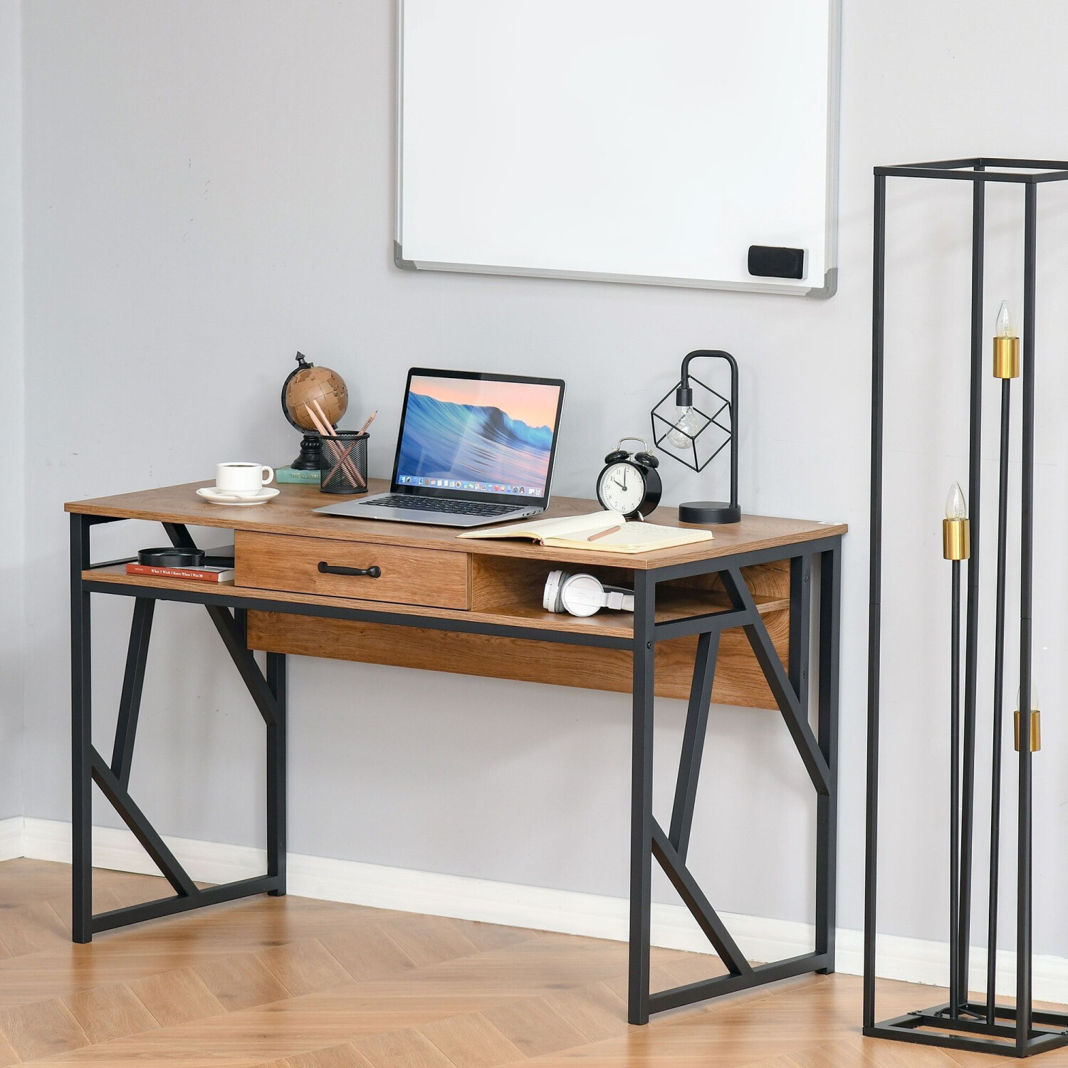 HomCom Bureau Informatique 1 Tiroirs 2 Étagères marron
