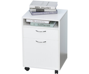 Caisson De Bureau Mobile HOMCOM 5 Tiroirs - Meuble Rangement Sur Roulettes Blanc/chêne - 50x40x74.5 Cm