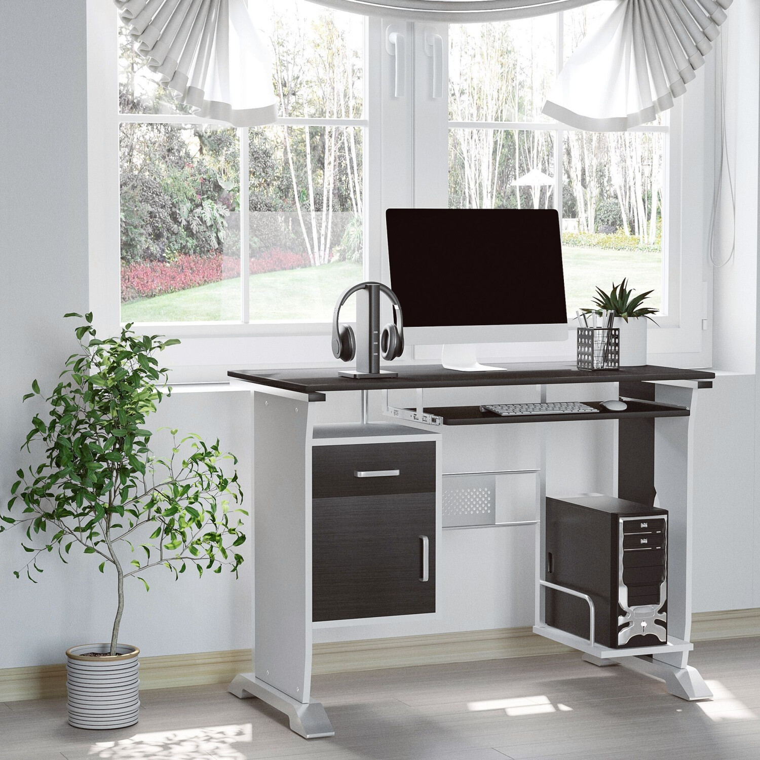 HomCom Bureau d'Ordinateur Design Tricolore