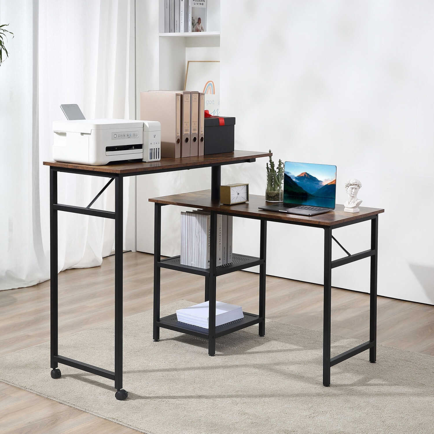 HomCom Bureau d'Angle industriel modulables bois