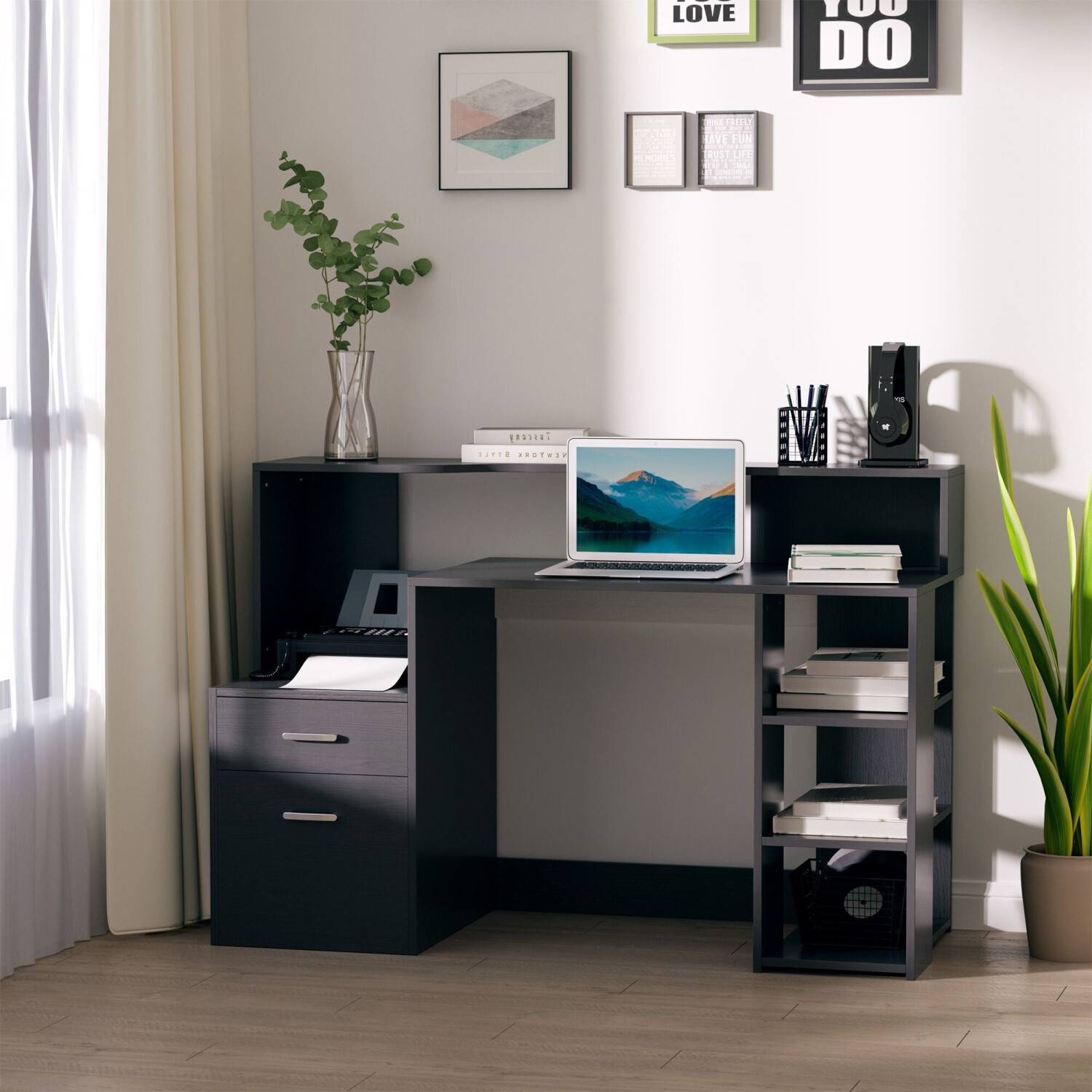 HomCom Bureau Informatique Multi-rangements noir