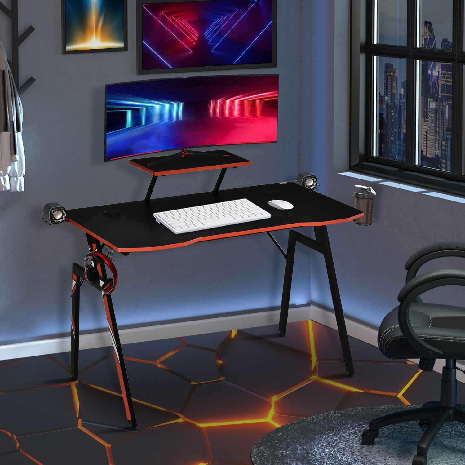 HomCom Bureau Gaming Multi-rangements noir/rouge