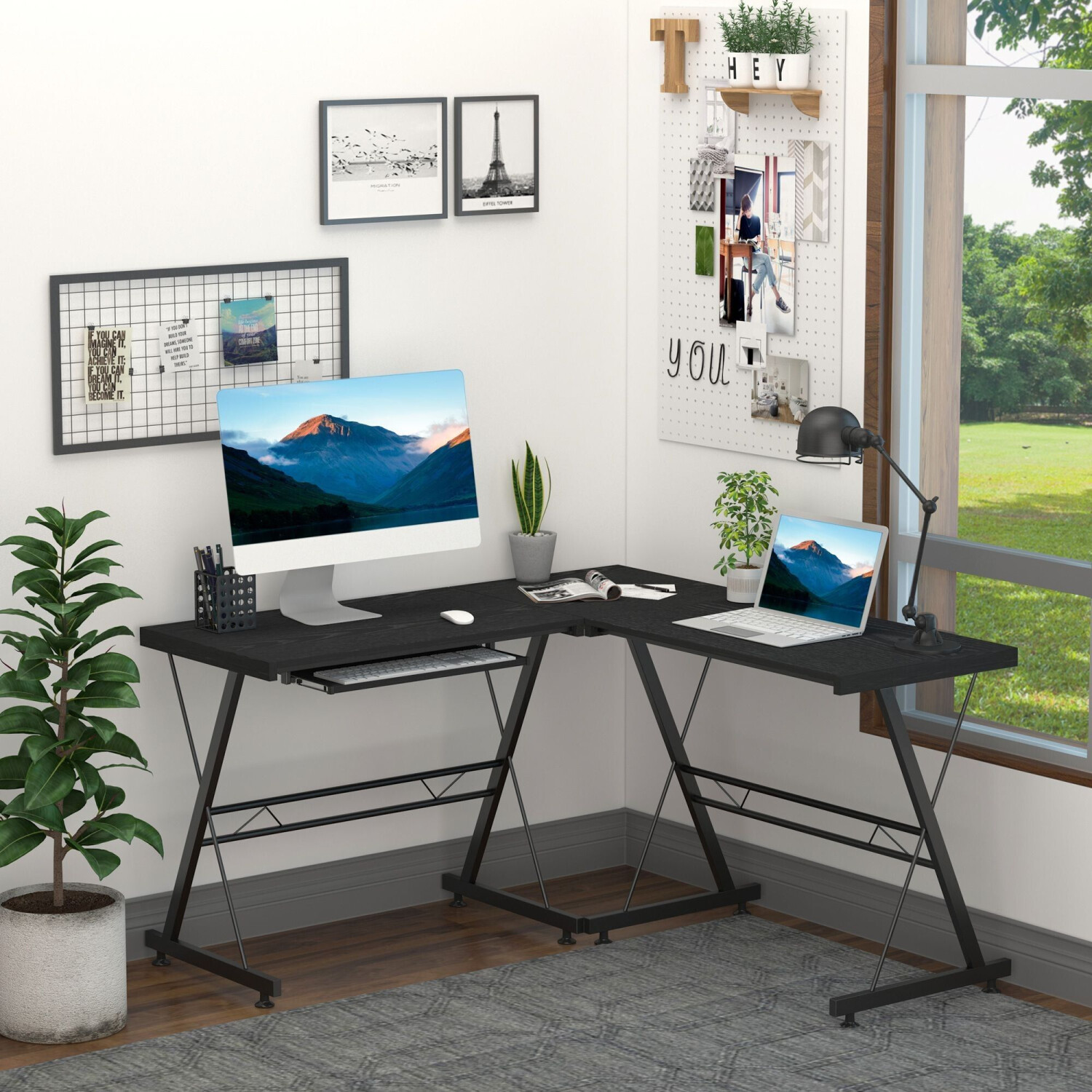 HomCom Bureau d'Angle Moderne noir