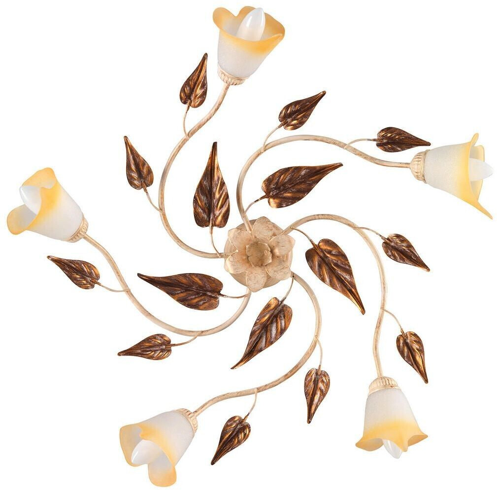 XXXL Ceiling light, white, beige, metal, glass leaves 70x20x70 cm