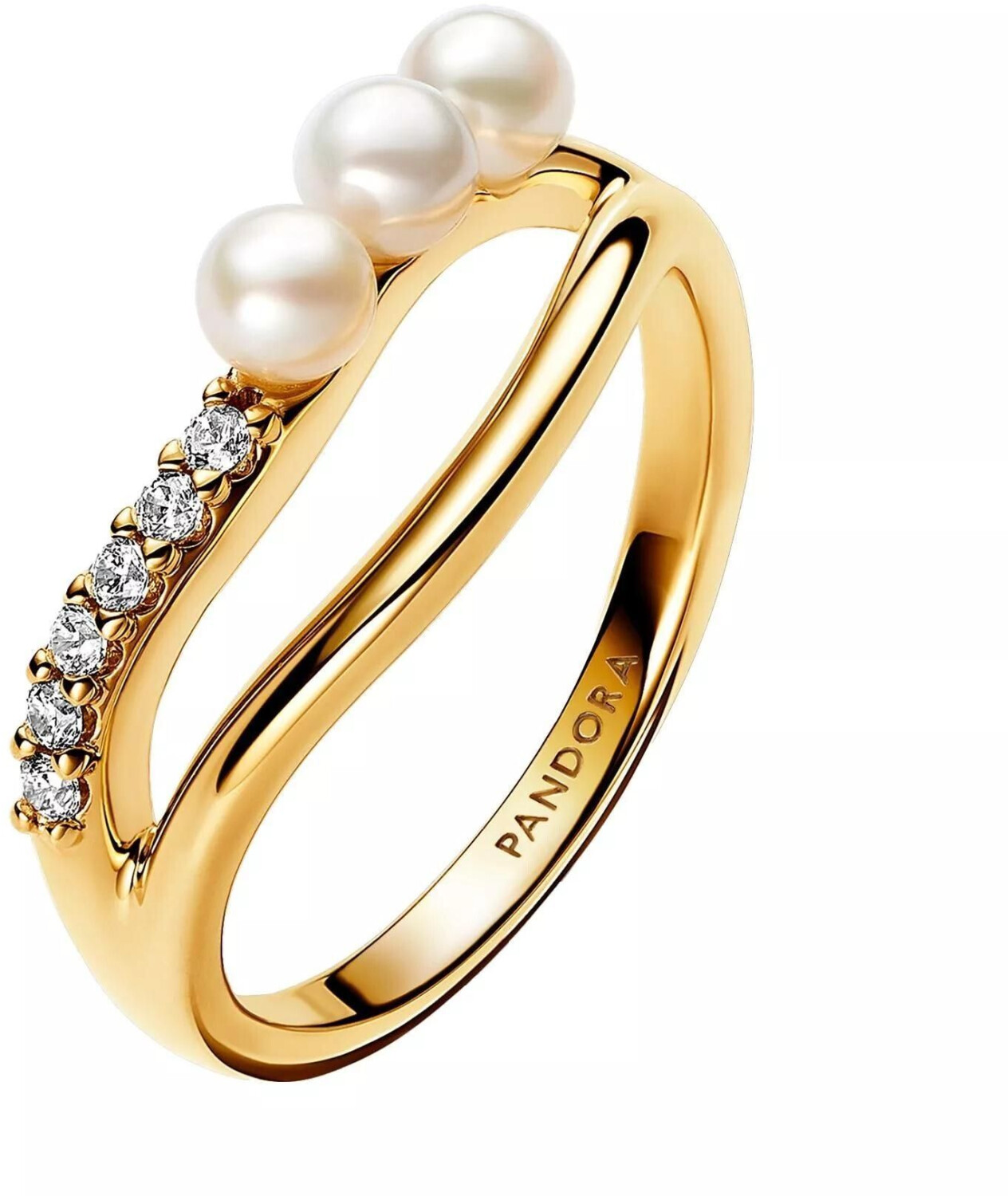 Pandora Treated Freshwater Cultured Pearl & Organically Shaped Double Band Ring (163258C01)