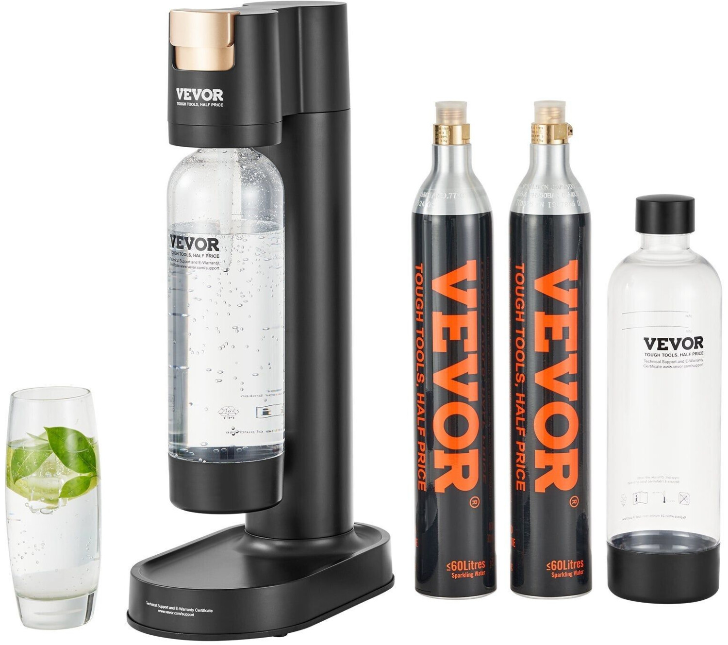 VEVOR Black water soda maker incl. 2 1L PET bottles + 2 CO2 bottles