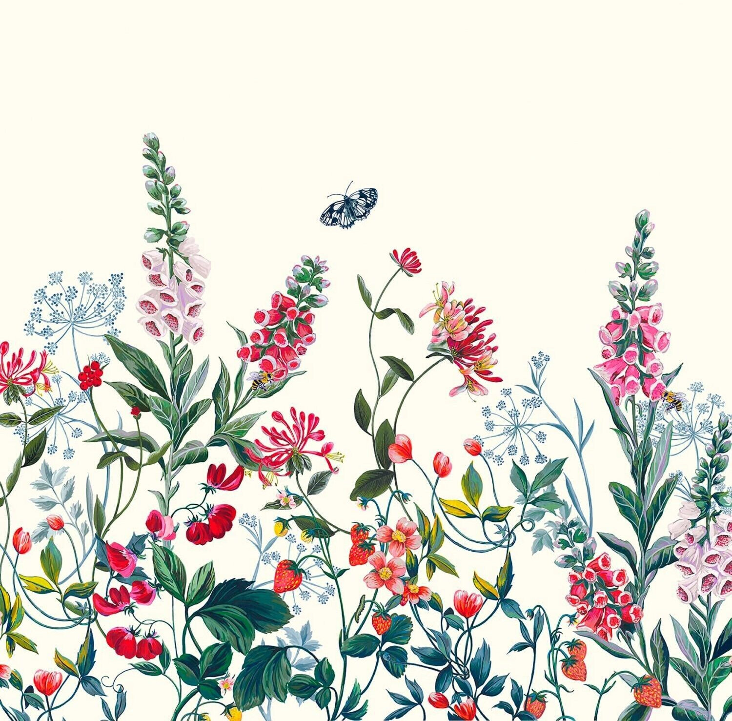 Joules Permaculture Garden Crème 300 cm x 280 cm Rosa-Grün