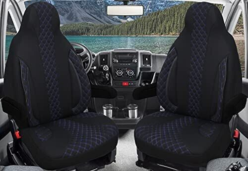 Bremer Sitzbezüge seat covers for Camper Ducato Weinsberg Adria Dethleffs black/blue seam (WPL406)