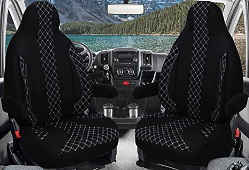 Bremer Sitzbezüge Pilot seat covers for Camper FIAT Ducato, Pössl, Knaus, Adria, Carthago, Pilote Laika WPL408 black/Weiß