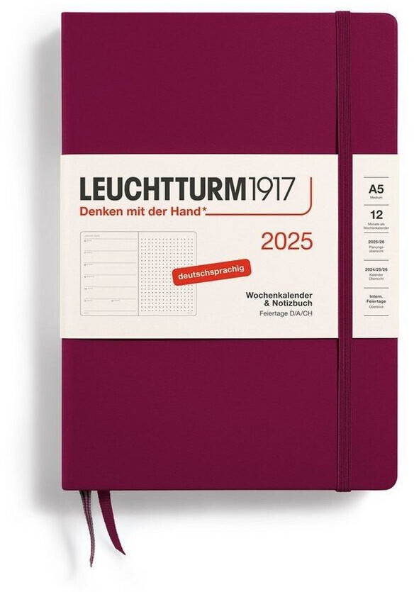 Leuchtturm1917 Calender & Notebook 1 Week auf 1 page 2025 Medium A5 Hardcover