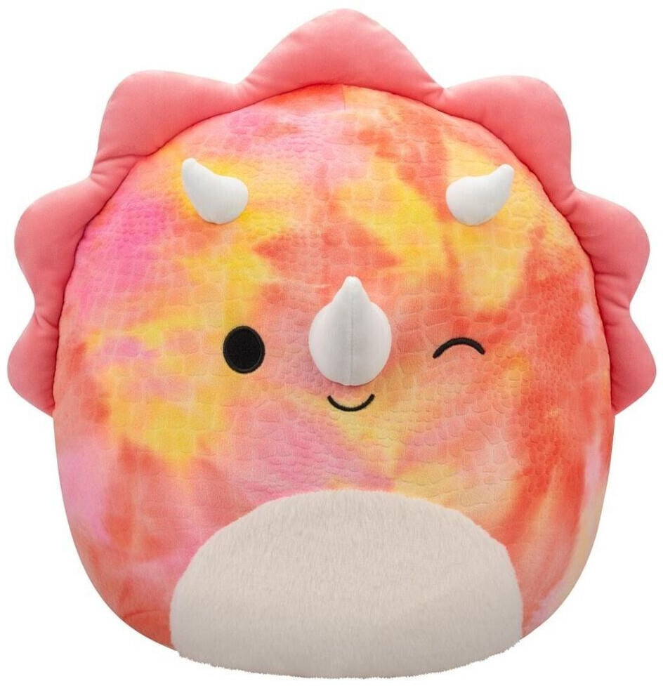 Jazwares Squishmallows Pink Tie-Dye Triceratops with Fuzzy Belly and Winking Trinity 40 cm