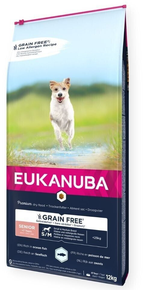 Eukanuba Grain Free Senior petites et moyennes races croquettes pour chien poisson de mer