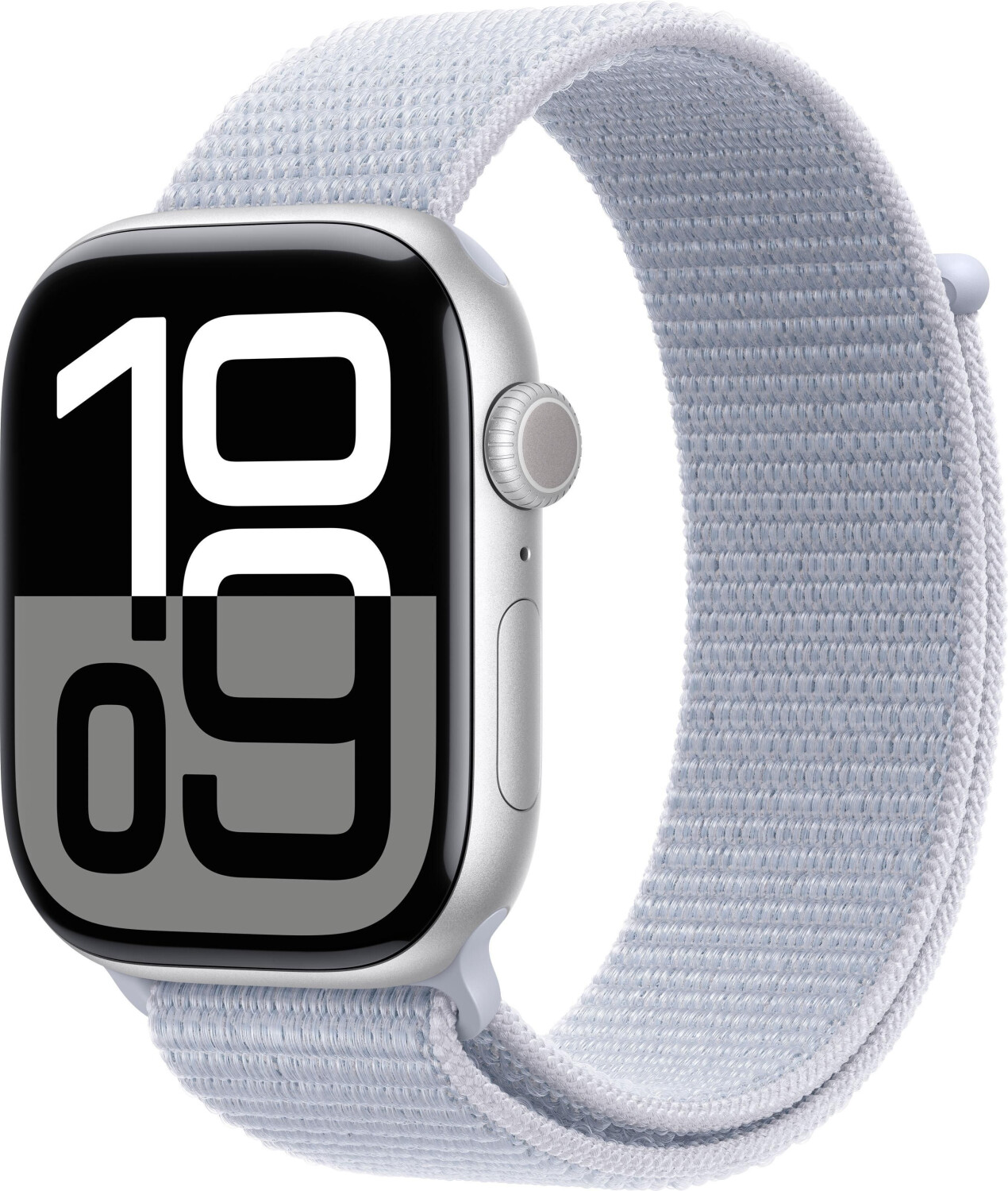 Apple Watch Series 10 GPS 46 mm Aluminium argent Boucle Sport nuée bleue