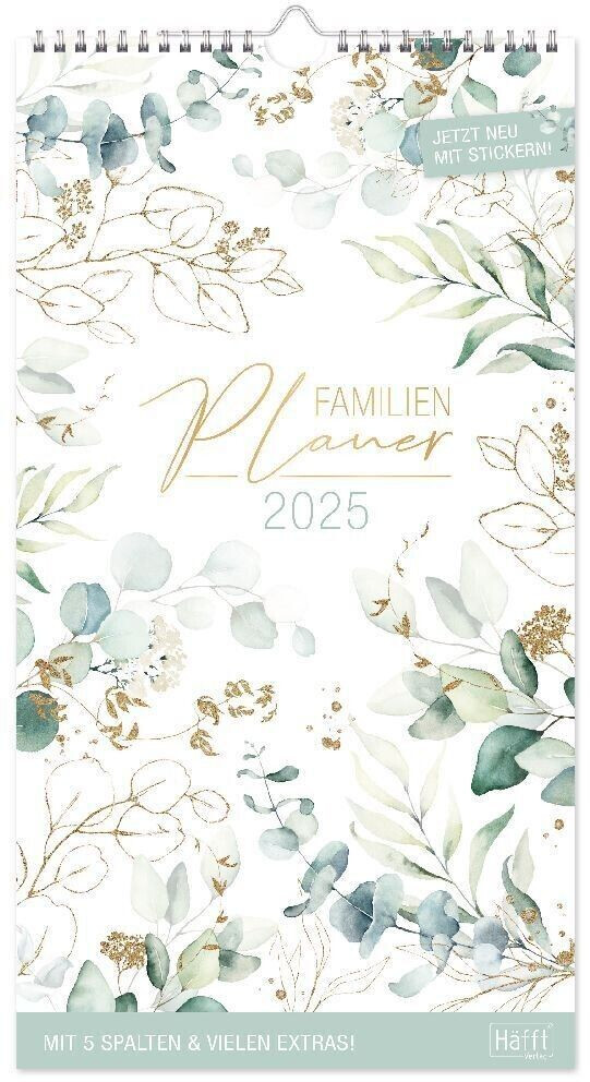  Häfft Familienplaner 2025 Wand-Kalender 5-spaltig 12 Monate Blattgold Bildidee 