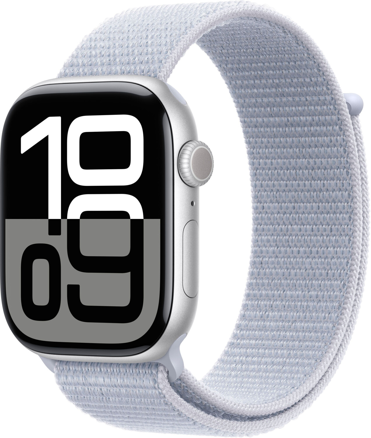 Apple Watch Series 10 4G 46 mm Aluminium argent Boucle Sport nuée bleu