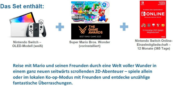Nintendo Switch (OLED-Modell) weiß + Super Mario Bros. Wonder + 12 Months Nintendo Switch Online, Bild 2