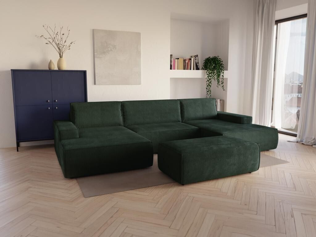 Vente-unique Large living area - velvet cord - fir green - AMELIA