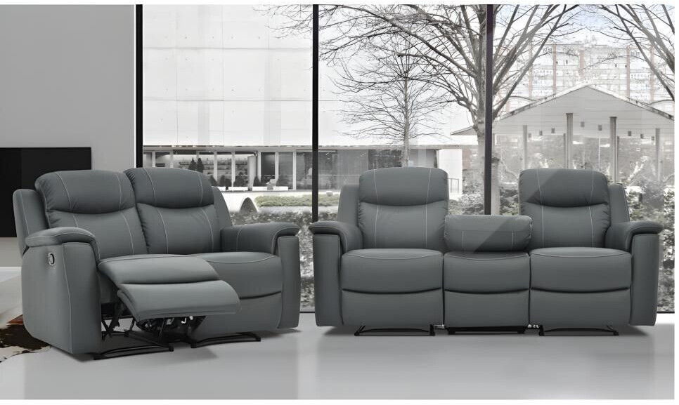 Vente-unique Leather suite Relax 3+2 - anthracite - EVASION
