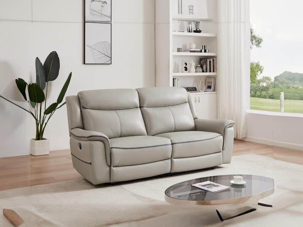 Vente-unique Relaxation sofa 3-seater electric - leather - light gray - ADELIO