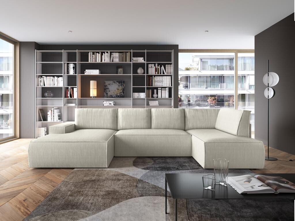 Vente-unique Large living area - corner left corduroy - beige - AMELIA