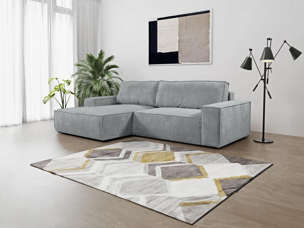 Vente-unique Corner sofa - corner left - corduroy - light gray - AMELIA